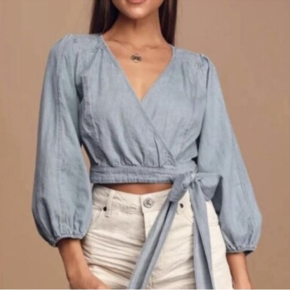Free People Sofia Denim Wrap Blouse